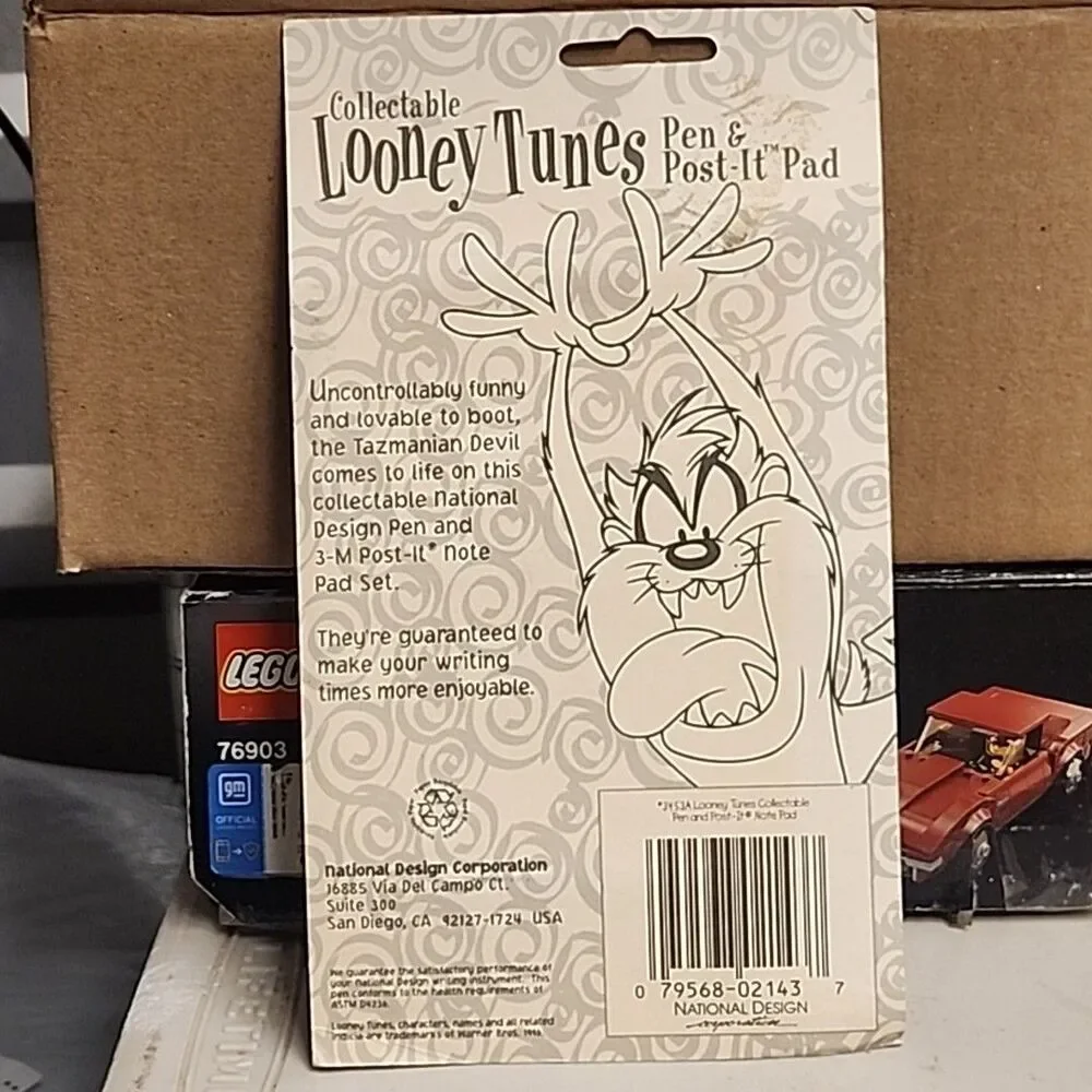 Looney Tunes Taz Post It Pad And Pen Warner Bros Sealed 1996 - Picture 2 of 2